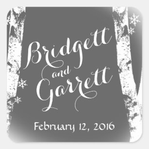 Winter Birch Trees and Snowflakes Square Sticker