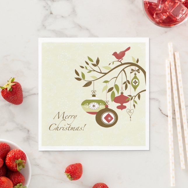 Winter Bird Partridge Tree Branch Merry Christmas  Napkin (Insitu)