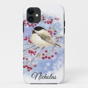 Winter Bird through Snowy Window. Christmas Scene Case-Mate iPhone Case