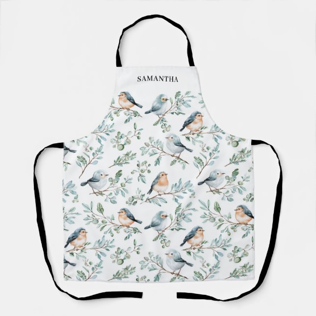 Winter Bird Watercolor Personalised  Apron (Front)