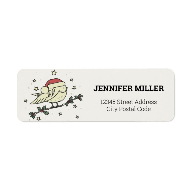 Winter bird with Santa's hat Label (Front)