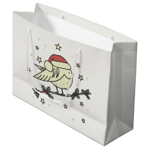 Winter bird with Santa's hat Large Gift Bag