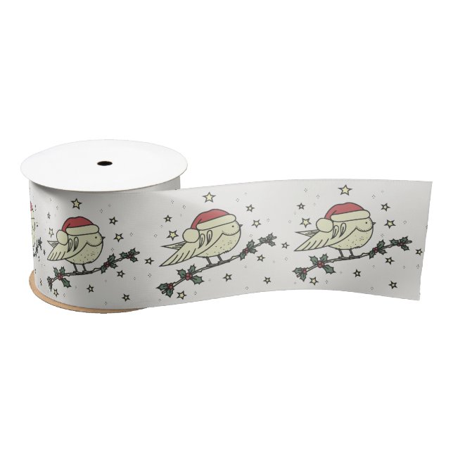 Winter bird with Santa's hat Satin Ribbon (Spool)