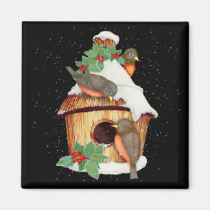Winter Birds and Birdhouse Magnet