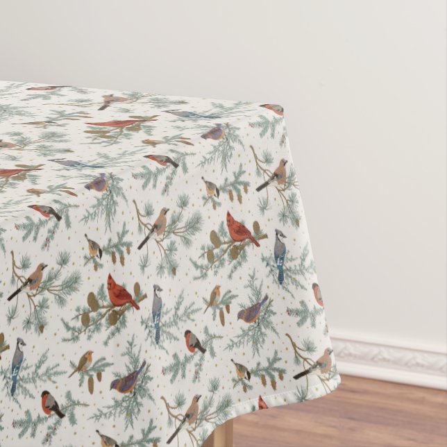 Winter Birds and Pine Branches Pattern Tablecloth (In Situ)