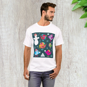 Winter Birds And Snowmen Mens T-Shirt