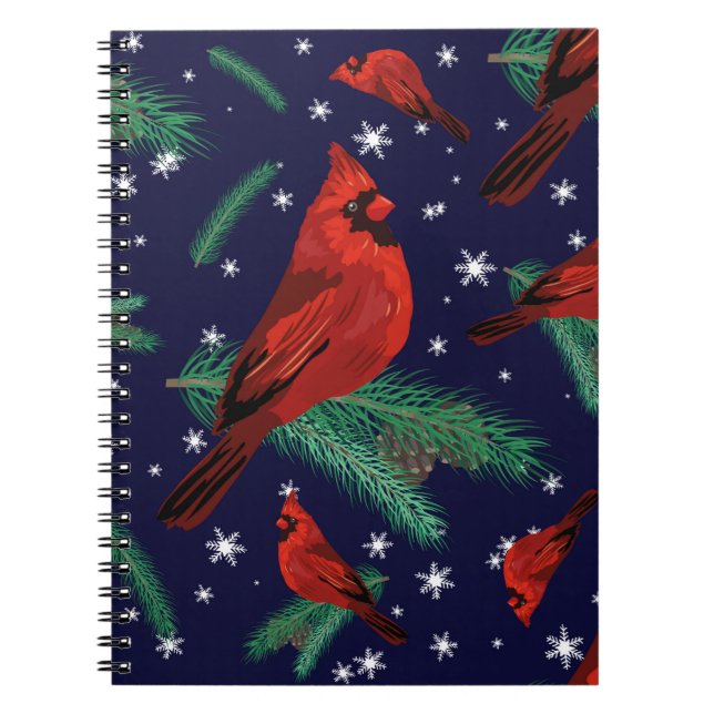 Winter birds - cardinals on fir-tree branches with notebook (Front)