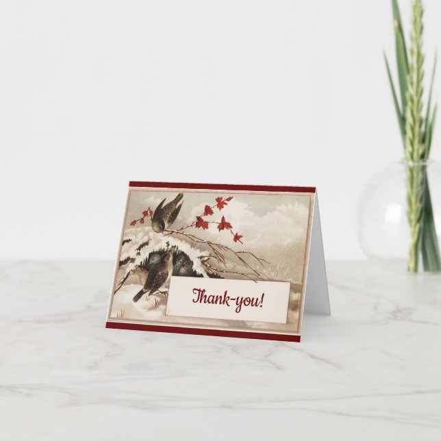 Winter Birds Christmas Thank You Card (Front)