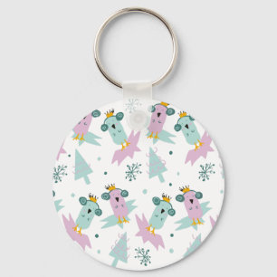 Winter Birds Christmas Trees Iceberg Doodle      Key Ring