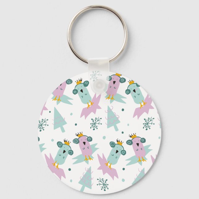 Winter Birds Christmas Trees Iceberg Doodle      Key Ring (Front)