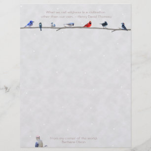Winter birds-LetterHead Thoreau quote: Custom Letterhead