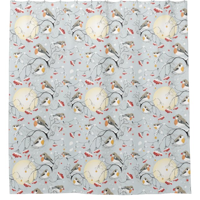 Winter Birds Pattern Shower Curtain (Front)