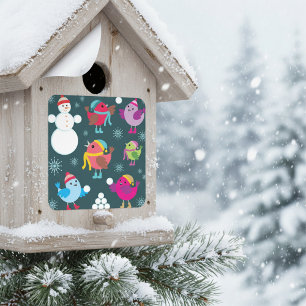 Winter Birds Playing in Snow with Snowman  Square Sticker