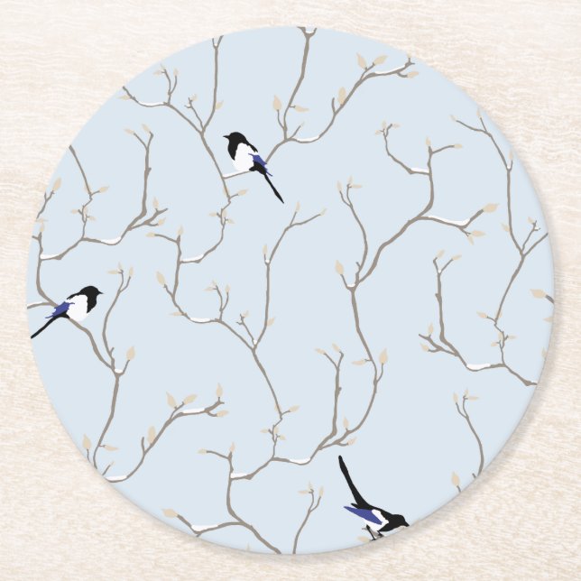 Winter BIrds Round Paper Coaster (Front)