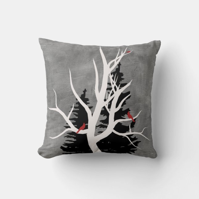 Winter Birds Silhouettes Cushion (Front)