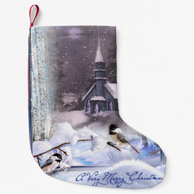 Winter Birds Small Christmas Stocking (Front)