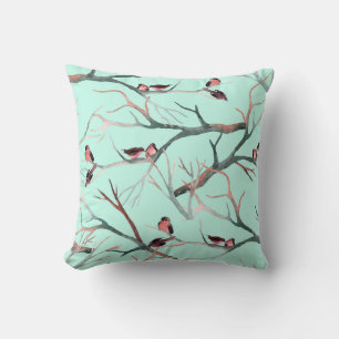 Winter Birds Tree Branches Watercolor Cushion