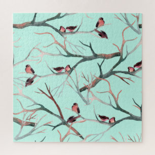 Winter Birds Tree Branches Watercolor Jigsaw Puzzle