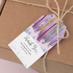 Winter Birthday Blue Purple with Snow Trees Gift Tags