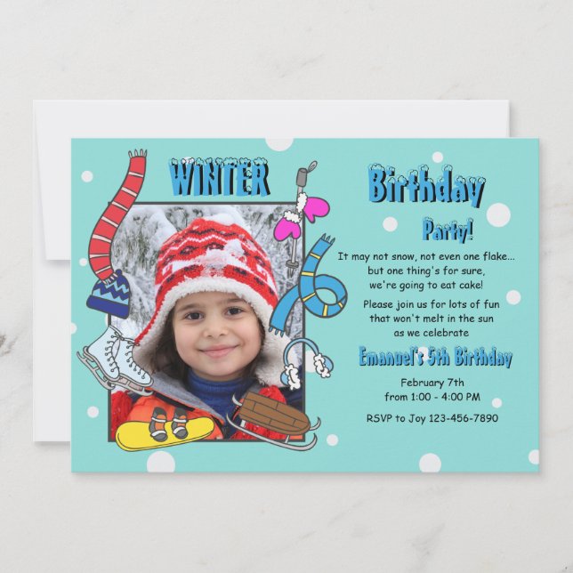 Winter Birthday Party Photo Invitation (Front)