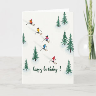Winter Birthday Skiers Art Card