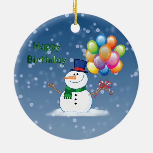 winter birthday snowman ceramic tree decoration (Back)