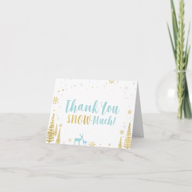 Winter Birthday Thank You Card - Minty Blue & Gold (Front)