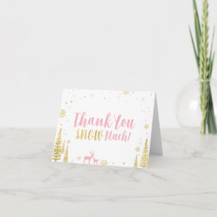 Winter Birthday Thank You Card - Pink & Gold