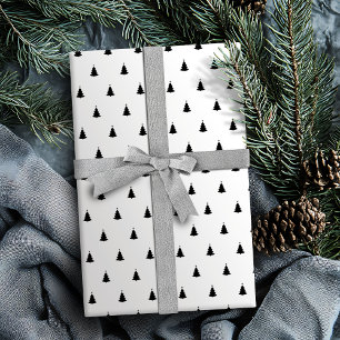 Winter Black And White Christmas Tree Holiday Wrapping Paper