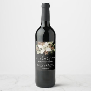 Winter Black and White Elegant Script Wedding Wine Label