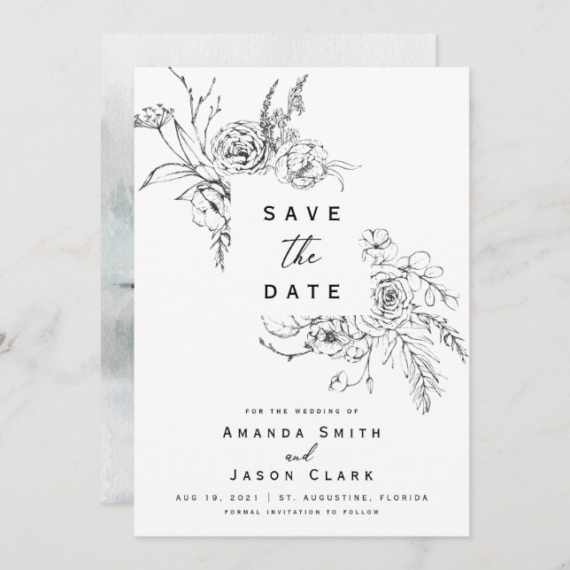 Winter Black and White Save The Date Wedding Invitation (Front/Back)