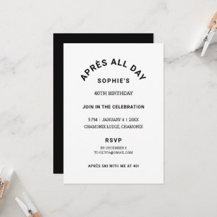 Winter Black Après All Day 40th Birthday Ski Theme Invitation