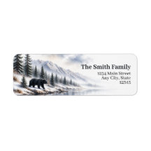 Winter Black Bear Return Address Labels Mountain