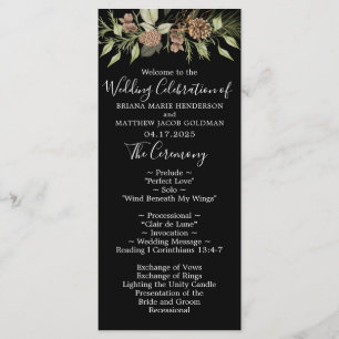 Winter Black Elegant Script Wedding Programme