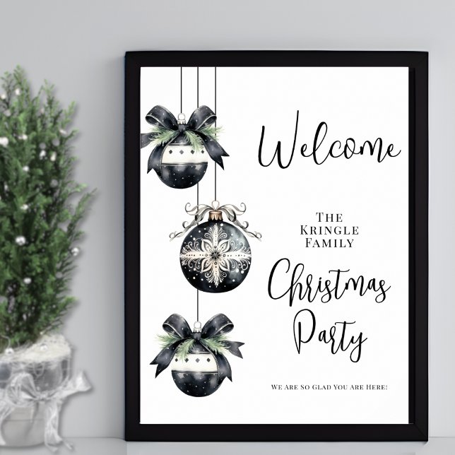 Winter Black White Christmas Party Welcome Sign (Winter Black White Christmas Party Welcome Sign)