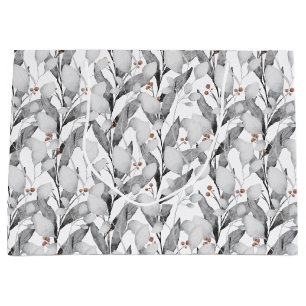 Winter Black & White Watercolor Botanical Large Gift Bag