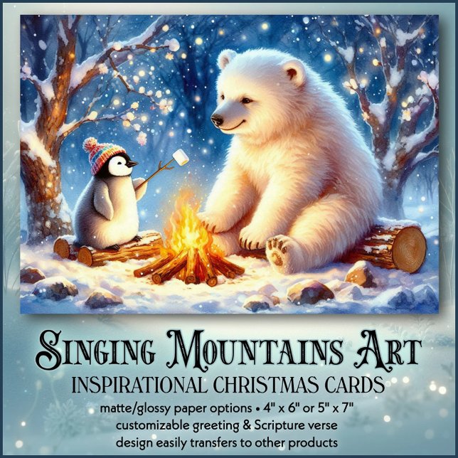 Winter Blessings Bear Penguin KJV Verse Christmas Holiday Card (Creator Uploaded)