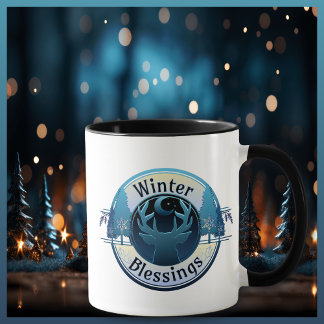 Winter Blessings Deer and Moon Badge Mug