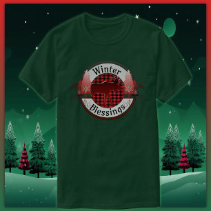 Winter Blessings Plaid Moose Badge T-Shirt