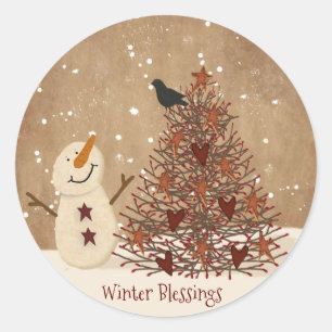 Winter Blessings Snowman Christmas Sticker
