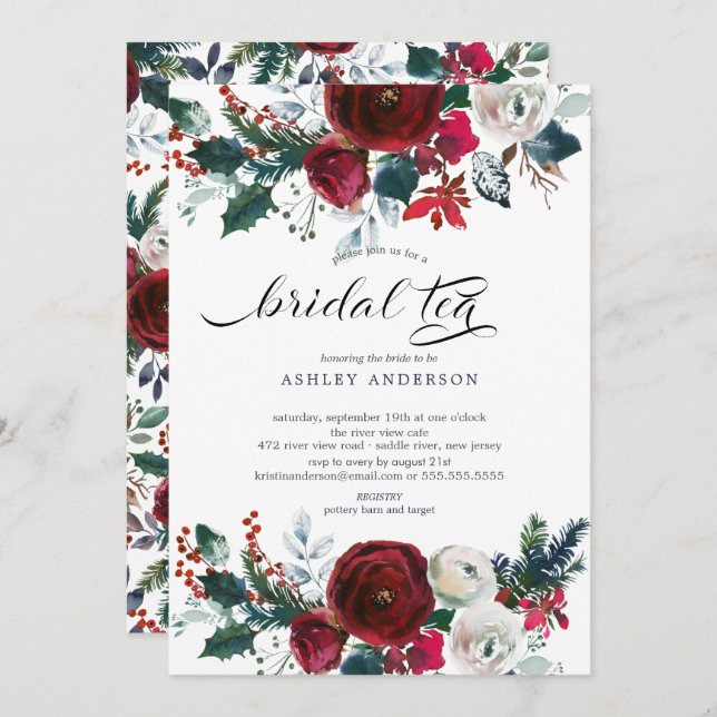 Winter Bloom Floral Bridal Shower Bridal Tea Invitation (Front/Back)