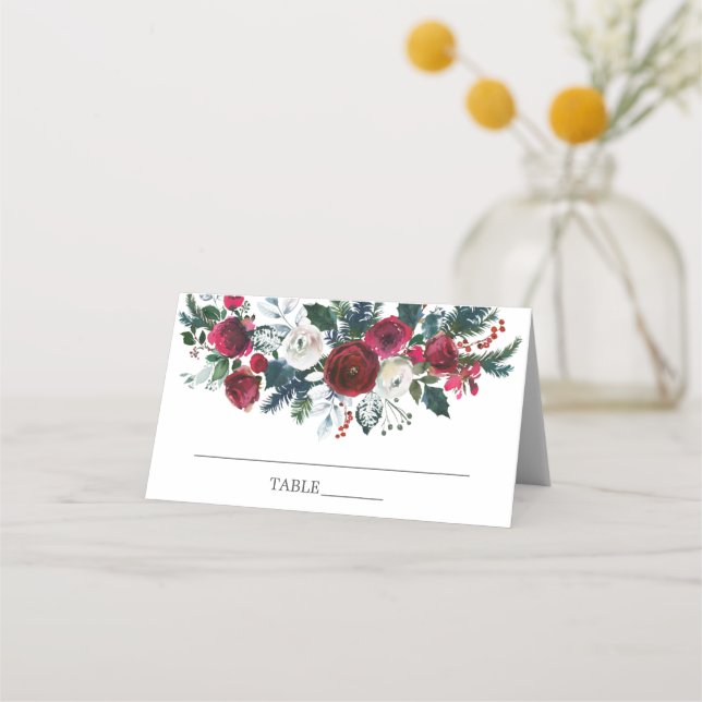 Winter Bloom Floral Bridal Shower Place Card (Front)