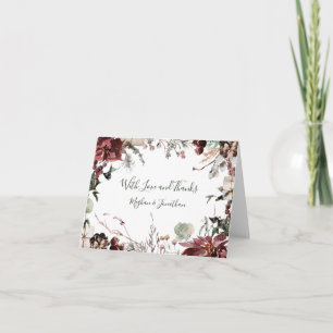 Winter Blooms - Dark Forest Green - Wedding Thank You Card