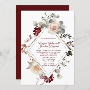 Winter Blooms Diamond Shape - Burgundy Wedding Invitation
