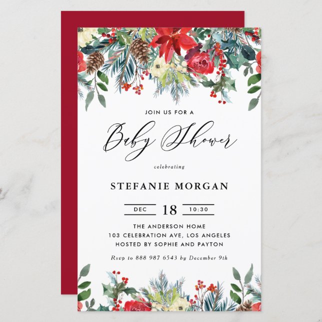 Winter Blooms Floral Baby Shower Invitation (Front/Back)