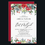 Winter Blooms Floral Bat Mitzvah Invitation<br><div class="desc">Invite family and friends with this customisable Bat Mitzvah invitation. It features watercolour garlands of red roses, winterberries and poinsettia flowers with pinecones and greenery accents. Personalise by adding names, date, time, venue and other event details. This winter floral invitation is perfect for winter Bat Mitzvahs. Matching items are available....</div>