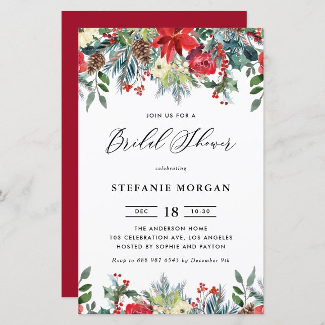Winter Blooms Floral Bridal Shower Invitation (Front/Back)