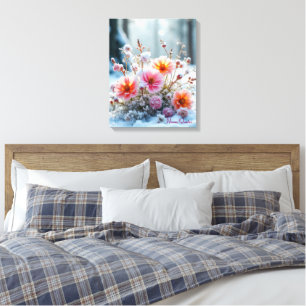 Winter Blooms in the Snow – Gentle Floral Serenity Canvas Print