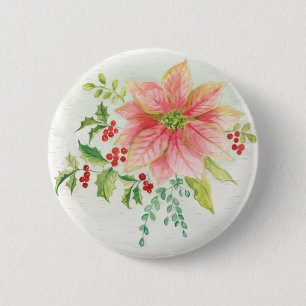 Winter Blooms Pink Blooming Poinsettia 6 Cm Round Badge