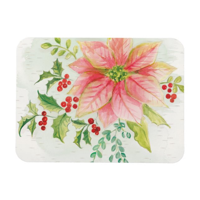 Winter Blooms | Pink Blooming Poinsettia Magnet (Horizontal)